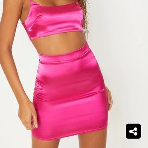 PrettyLittleThing Pink Satin Skirt and Top Set